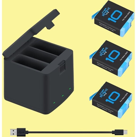 3-Pack Hero 10 12 11 Batteries for GoPro Hero 12 11 Black